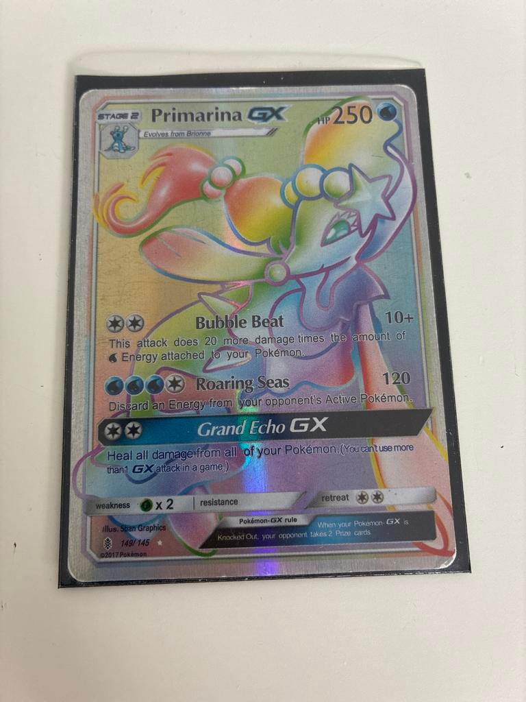 Primarina GX Rainbow Rare Pokémon Kaart 149/145, Verzenden, Zo goed als nieuw, Losse kaart, Foil