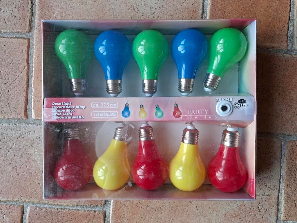 Feestverlichting 10 gekleurde gloeilampen 375 cm, Ophalen of Verzenden, Nieuw, Feestelijk, Decoratief