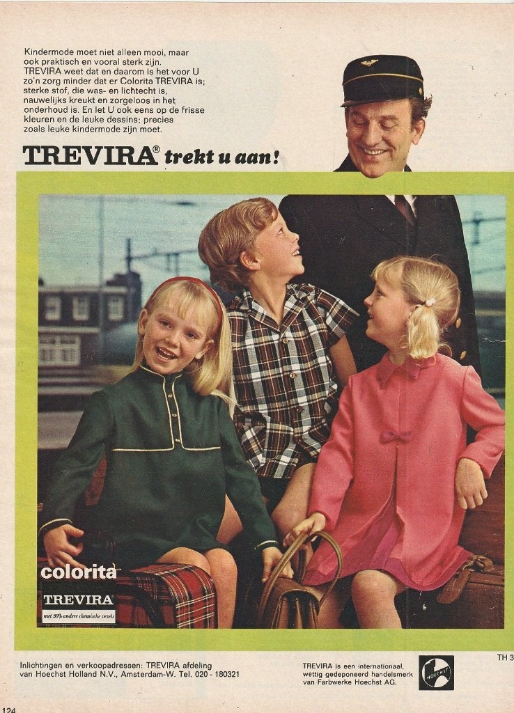 retro reclame 1969 Trevira kindermode kinderen & conducteur, Verzenden, Overige typen
