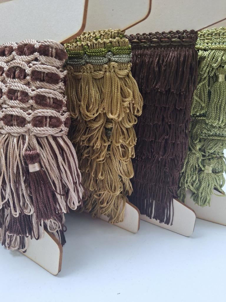 Prachtig pakket vintage groen bruin franje en flossenband, Hobby en Vrije tijd, Naaien en Fournituren, Ophalen of Verzenden, Nieuw