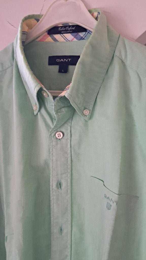 GANT OVERHEMD LANGE MOUW GROEN MAAT L/40-41 REGULAR, GANT, Ophalen of Verzenden, Zo goed als nieuw, Halswijdte 41/42 (L)
