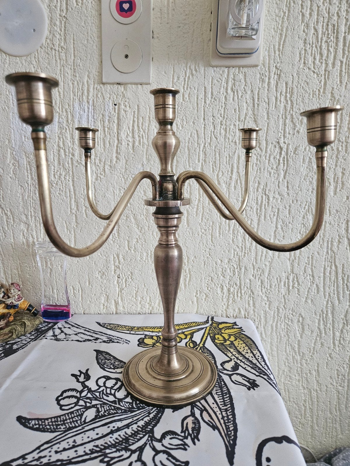 Antieke Koperen Kandelaar met Vijf Armen H 35cm, Ophalen