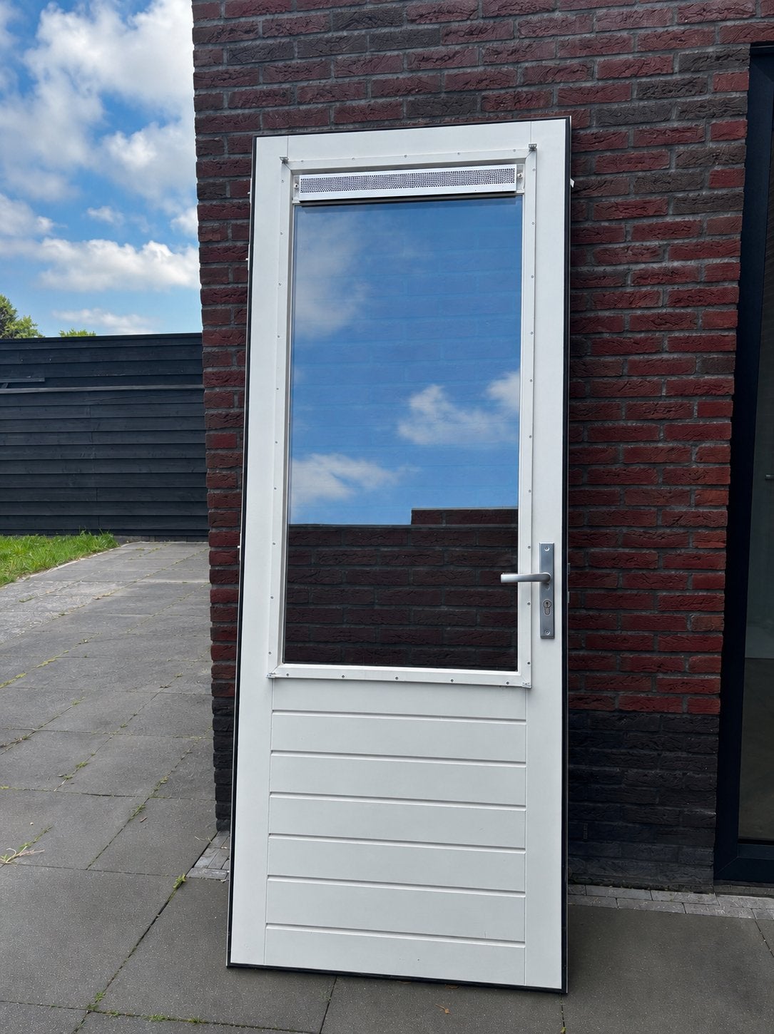 Houten buitendeur met glas 93 x 231,5 cm, Doe-het-zelf en Verbouw, Deuren en Horren, Ophalen, Glas, Buitendeur