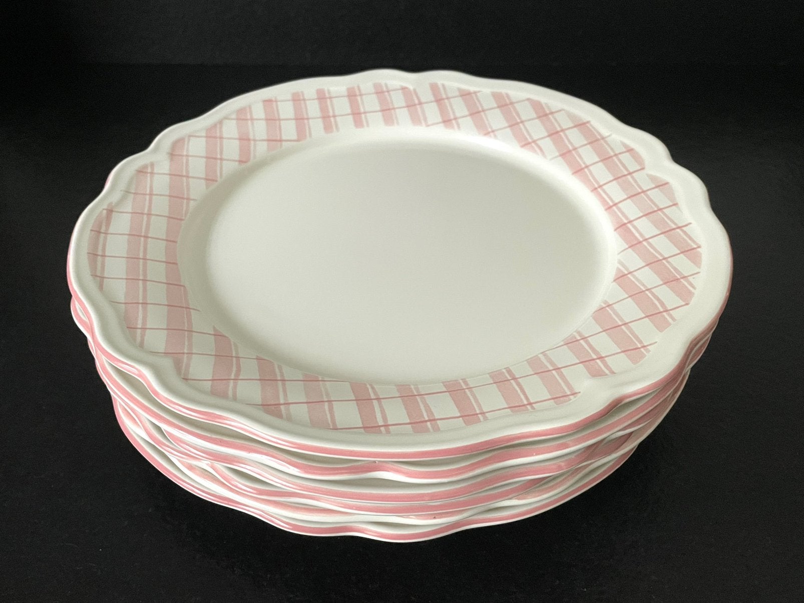 ZGAN ! Set 6 Grote Vintage IKEA ARV Borden 32cm Roze Ruit, Ophalen, Landelijk/Boerenbont, IKEA, Zo goed als nieuw