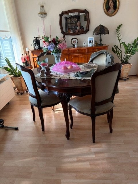Eettafel met 4 stoelen, Huis en Inrichting, Ophalen, Minder dan 50 cm, Gebruikt, Rond