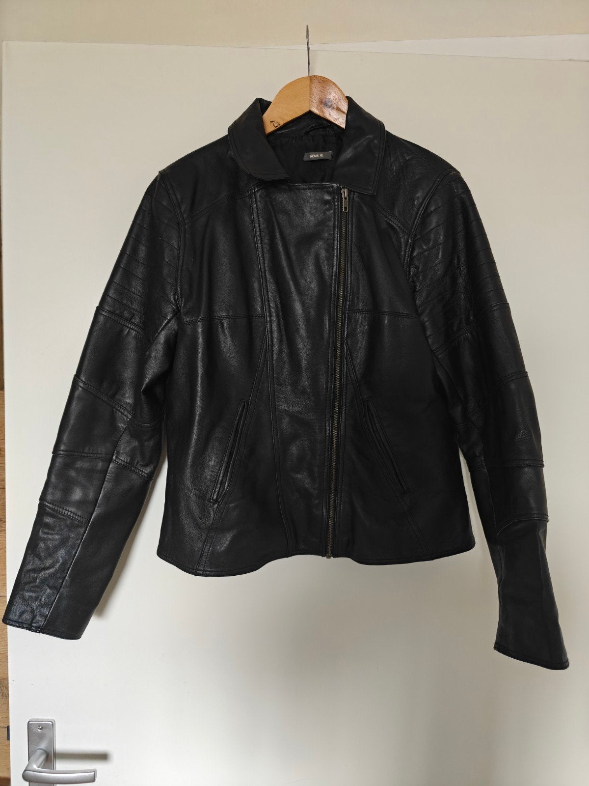 Leren dames jas zwart maat XL HEMA, Zwart, Maat 46/48 (XL) of groter, Ophalen of Verzenden, Gedragen