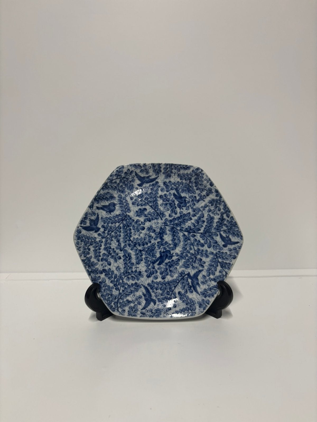 Vintage Japans blauw wit vogelbord hexagon, Ophalen of Verzenden