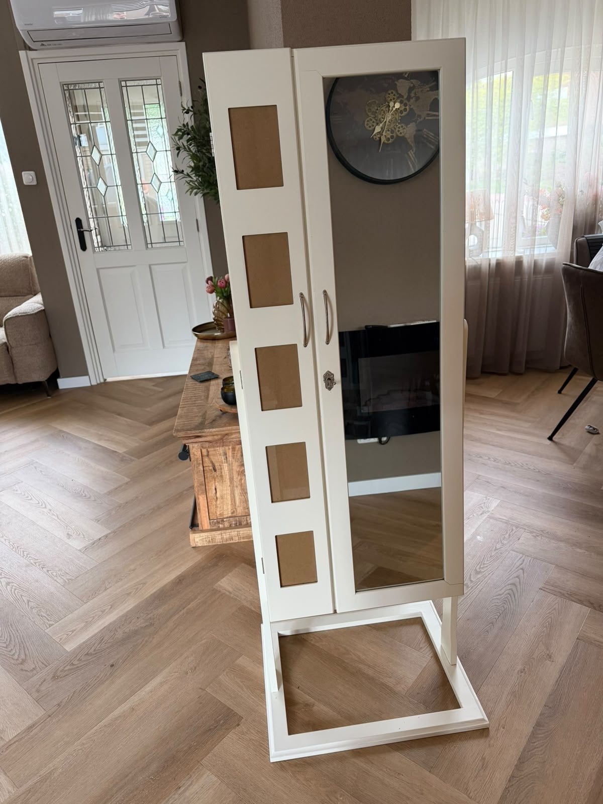 Witte sieradenkast met spiegel en slot, Ophalen, Gebruikt, Wit, Met slot