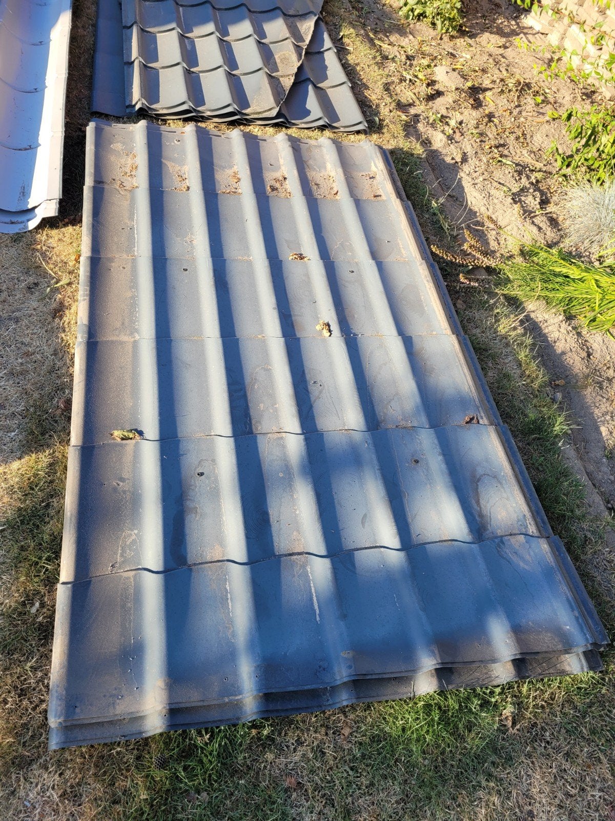 Gebruikte dakplaten, Doe-het-zelf en Verbouw, Dakpannen en Dakbedekking, Gebruikt, 5 tot 10 m², Metaal, Grijs