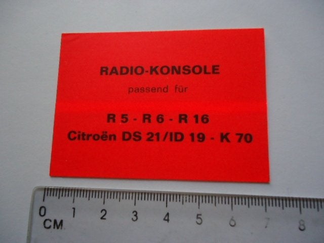 sticker oud Radio Citroen DS 21 19 Renault 5 auto 6 16 R16, Verzenden, Zo goed als nieuw, Auto of Motor