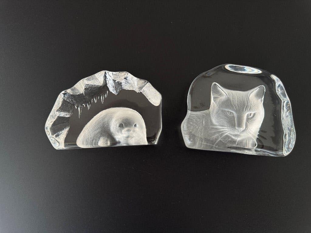 Prachtige set Mats Jonasson Målerås kristal – Kat & Zeehond, Antiek en Kunst, Ophalen of Verzenden