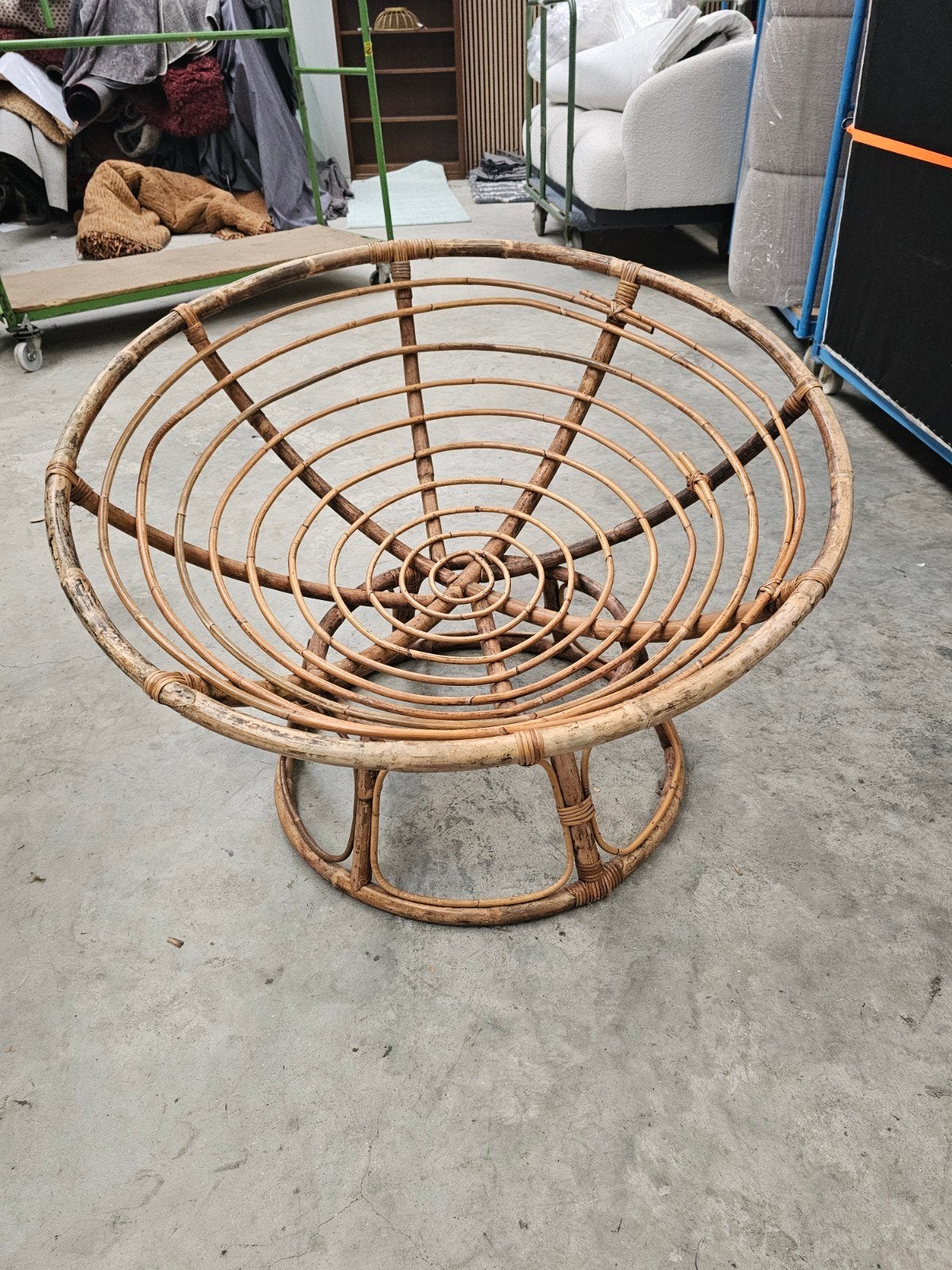 Rotan loungestoel van bamboe - Papasan stoel, Ophalen, Gebruikt, Bruin, Blokker