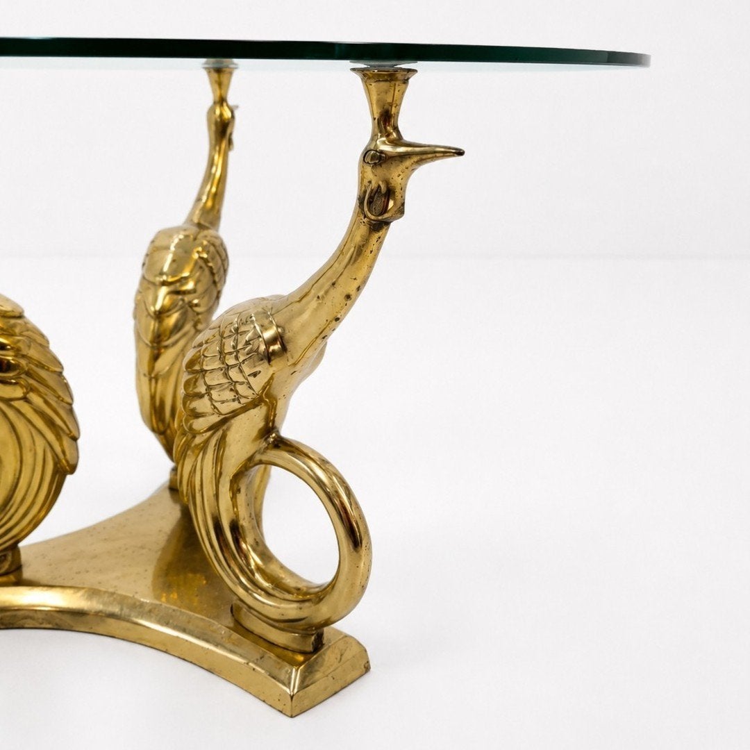 Vintage Salontafel Messing Vogels Willy Daro Stijl 70s, Ophalen, Minder dan 55 cm, Gebruikt, Rond