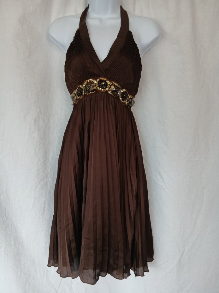Mooie donkerbruine halter-plooijurk mt S merk Dreamangel, Kleding | Dames, Bruin, ., Ophalen of Verzenden, Zo goed als nieuw