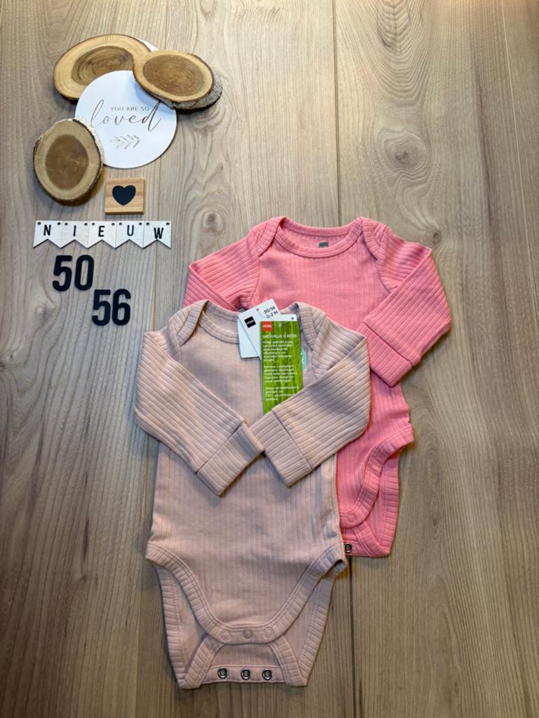Baby meisje hema 2x rib meegroei lange mouw romper 50/56, Ophalen of Verzenden, Nieuw, Meisje, Nacht- of Onderkleding