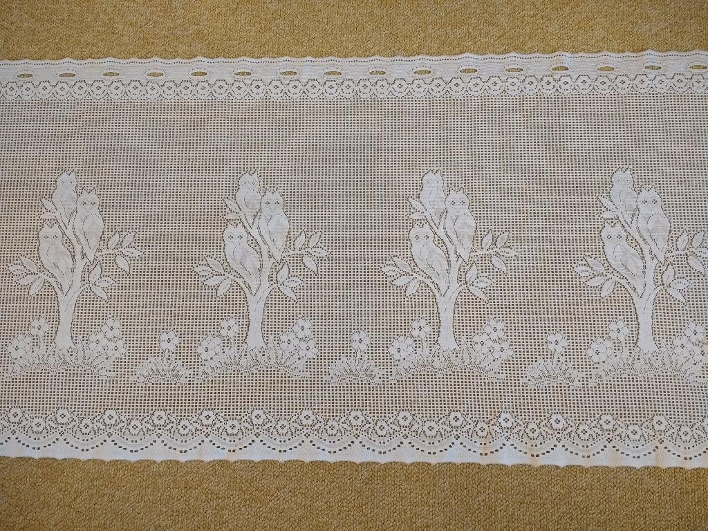 Nieuwe vitrage val wit met uilen in boom 2,40 m x 48 cm, Ophalen of Verzenden, Nieuw, Wit, Minder dan 100 cm