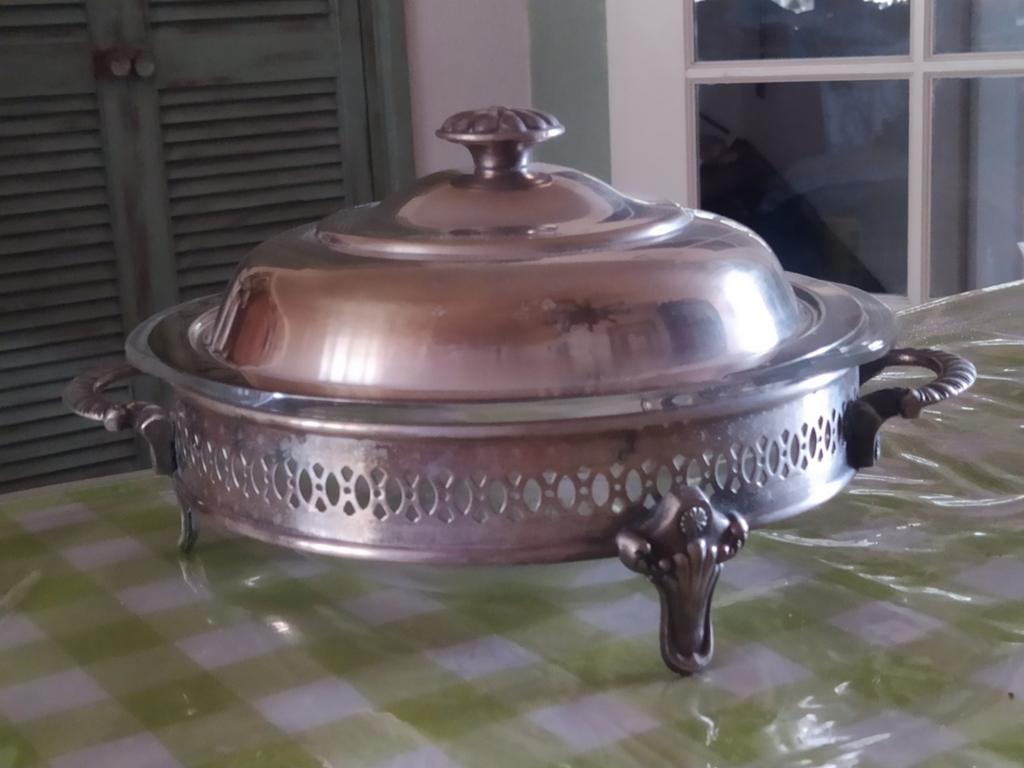 Vintage zilver plate serveer schaal met deksel, Antiek en Kunst, Ophalen of Verzenden
