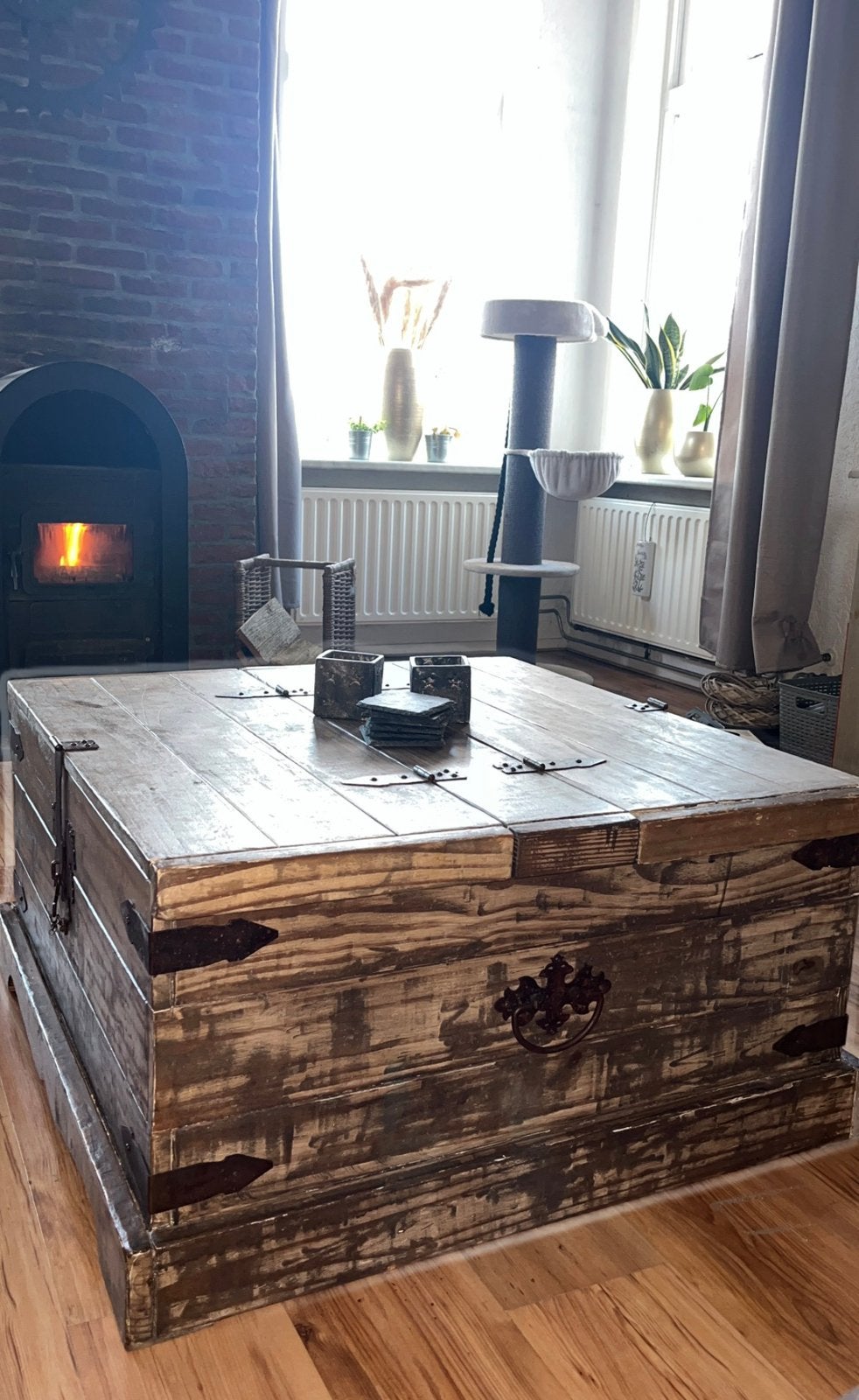 Dekenkist vierkant / Salontafel, Ophalen, Gebruikt, 50 tot 100 cm, 50 tot 75 cm