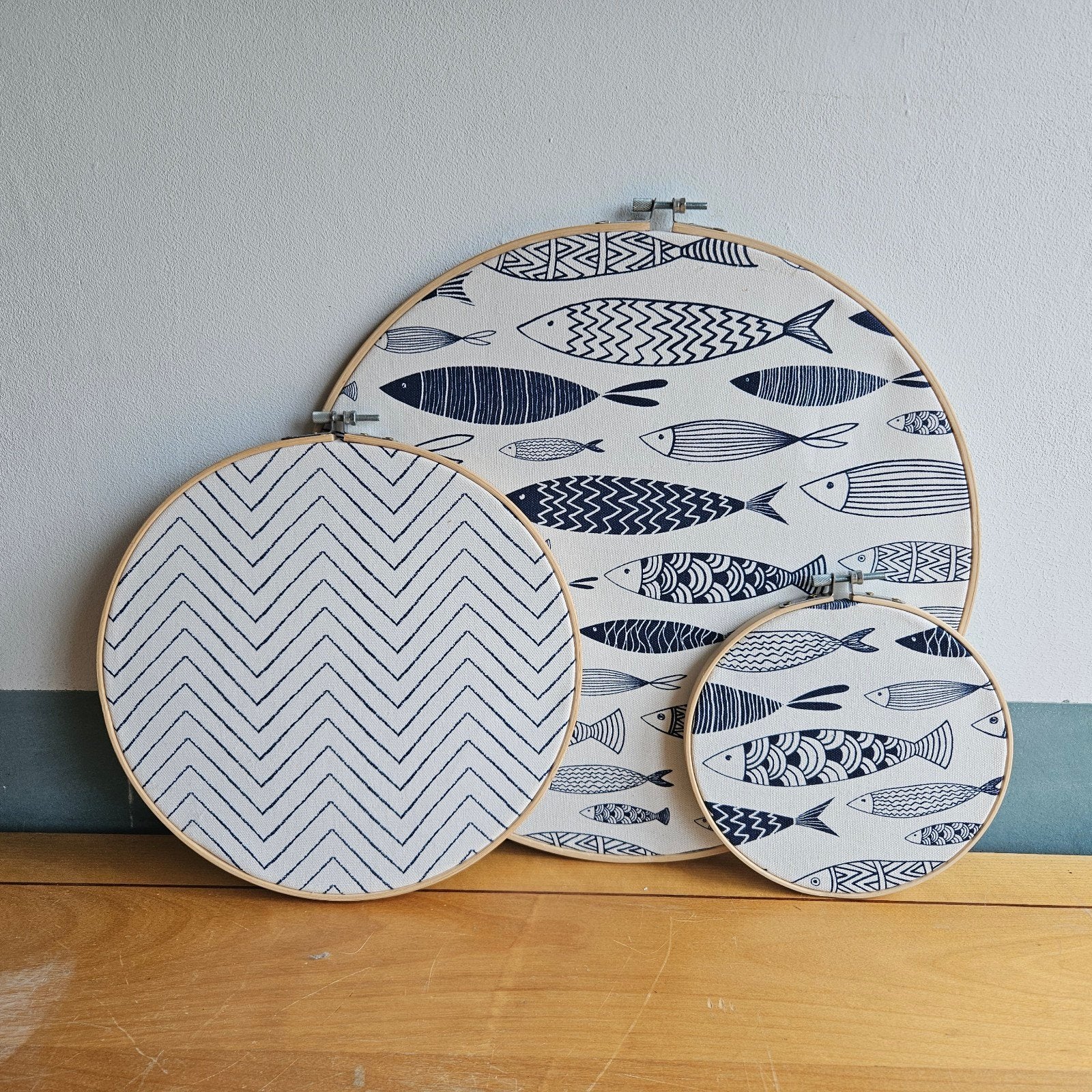 Unieke wanddecoratie ringen set van 3, Meerkleurig, Textiel, Ophalen of Verzenden, Handgemaakt