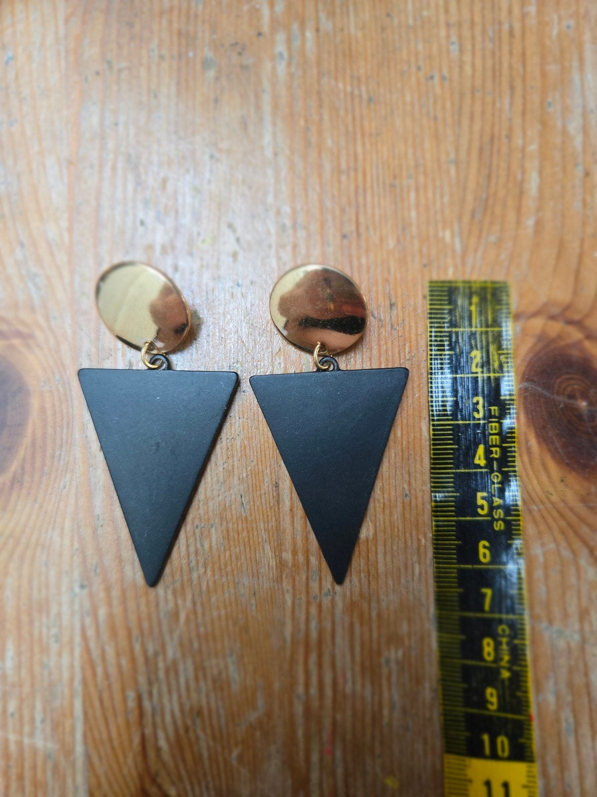 Moderne Driehoek Oorbellen Goudkleurig Zwart, Verzenden, Zwart, Overige materialen, Hangers