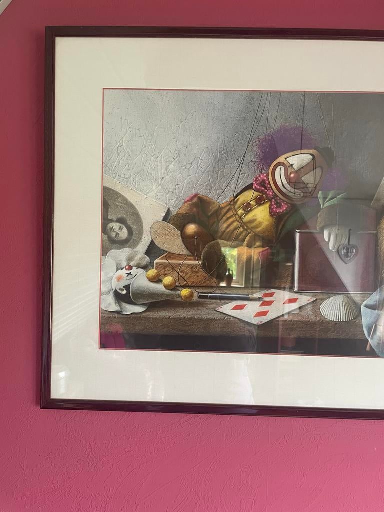 Schilderij met lijst: Clown en Poppen, Ophalen