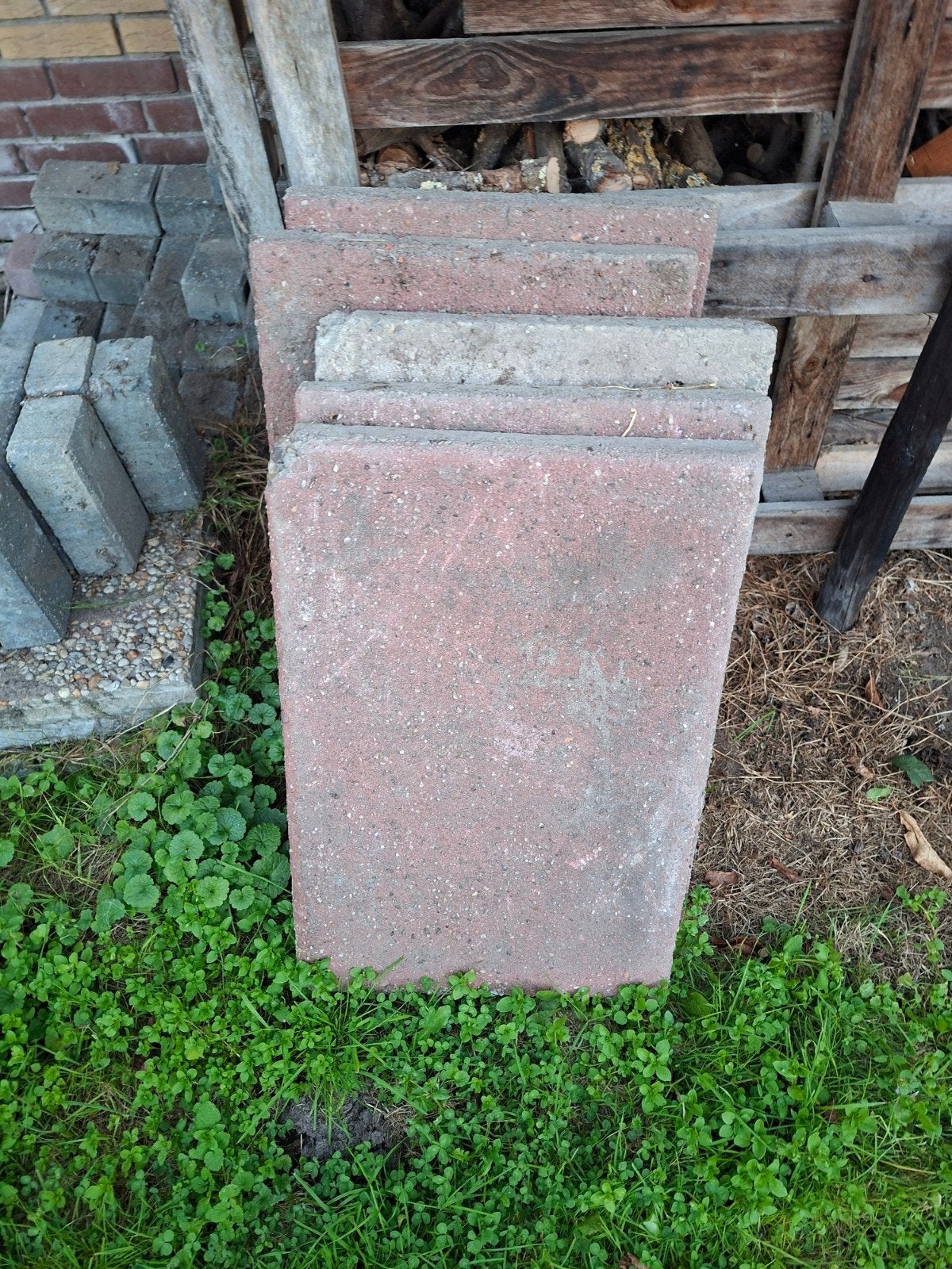 Grote tegels met roze kant, Ophalen, Gebruikt, Beton, Terrastegels