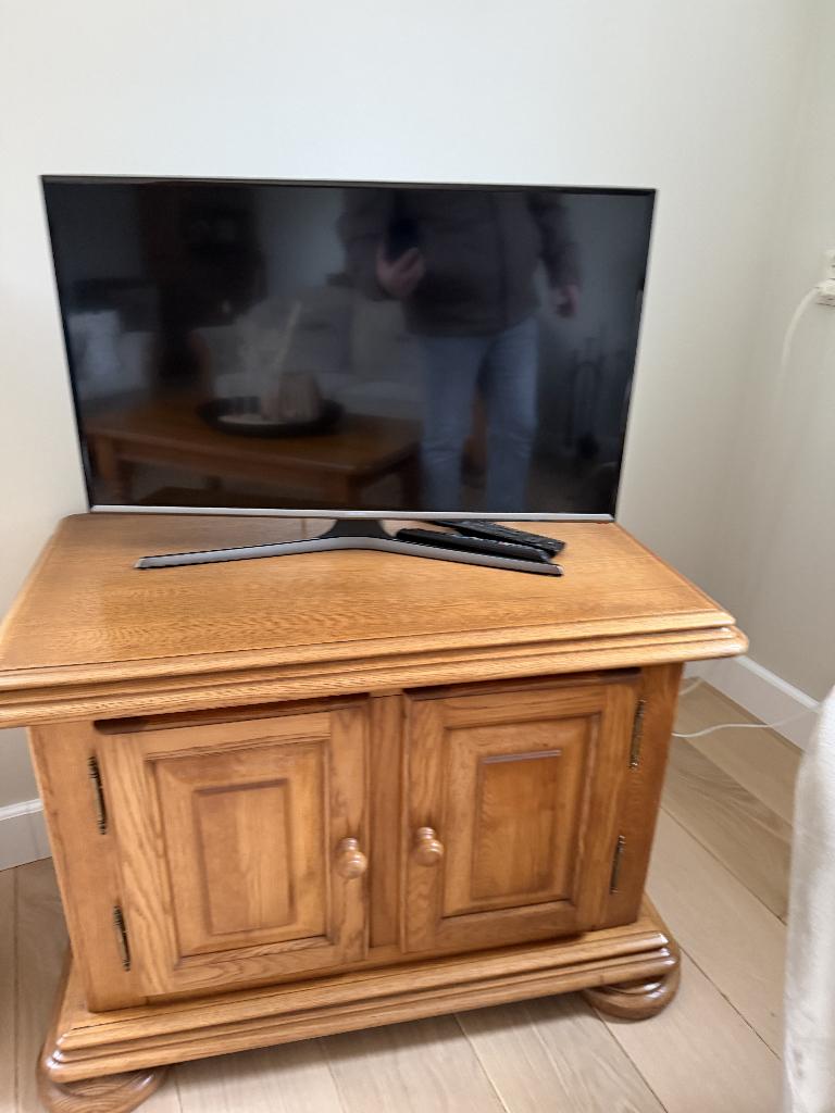 Massief honing-eiken tv-meubel, Ophalen, Gebruikt, Eikenhout, 50 tot 100 cm