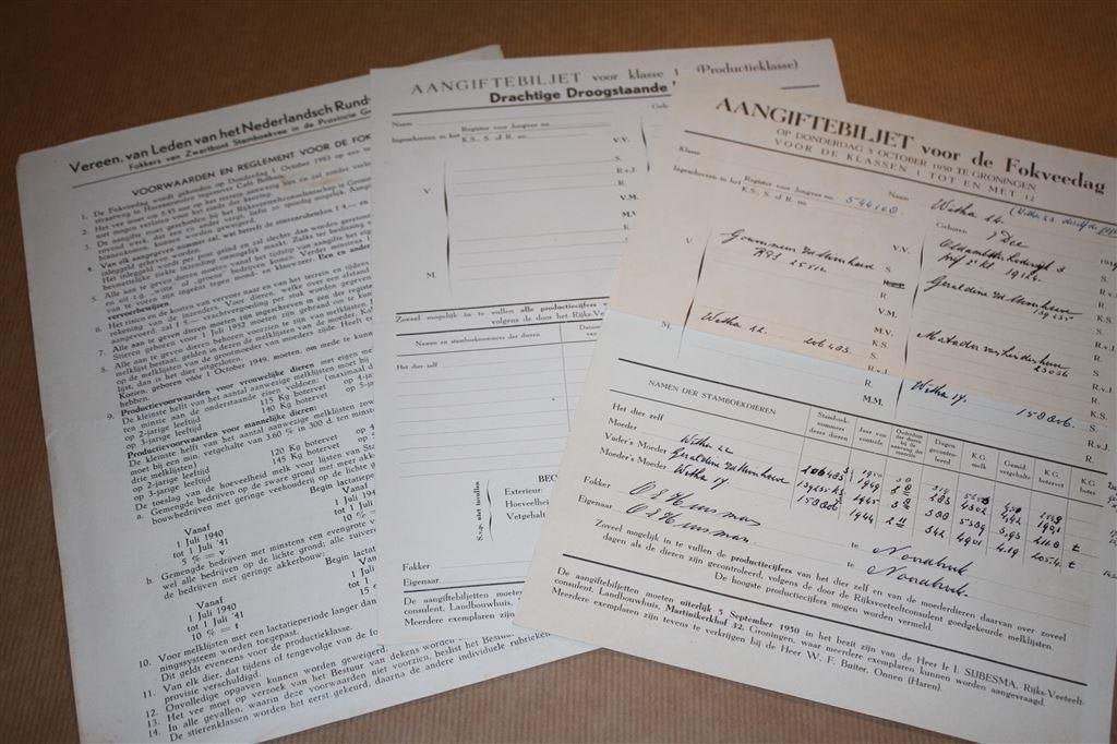Aangiftebiljetten / Reglement Fokveedag 1950, Ophalen of Verzenden, Gelezen
