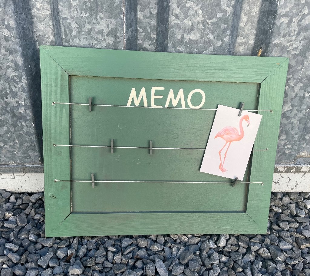 Groen - blauw hout frame memobord met 6 wasknijpers, Ophalen of Verzenden