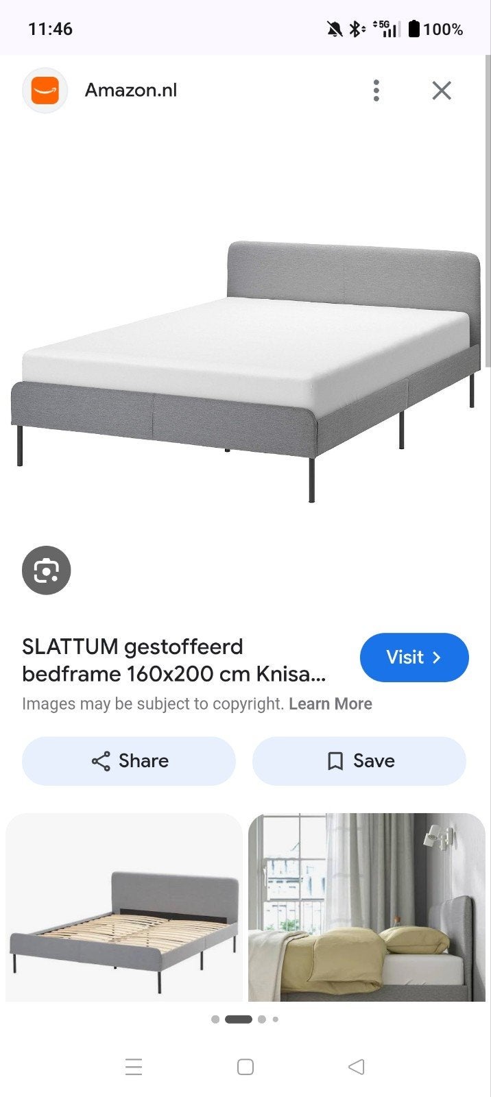 IKEA SLATTUM bedframe 140x200 met speciale lattenbodem, Ophalen, Verstelbaar, Tweepersoons, 140 cm