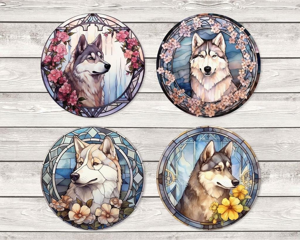 Husky Glas in Lood onderzetters met houder rond, Ophalen of Verzenden, Nieuw