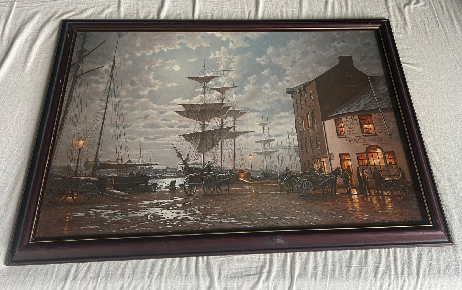 Sfeervol havenschilderij, gesigneerd Rodney Charman-stijl, Ophalen, Maritiem / water, Doek, Realistisch