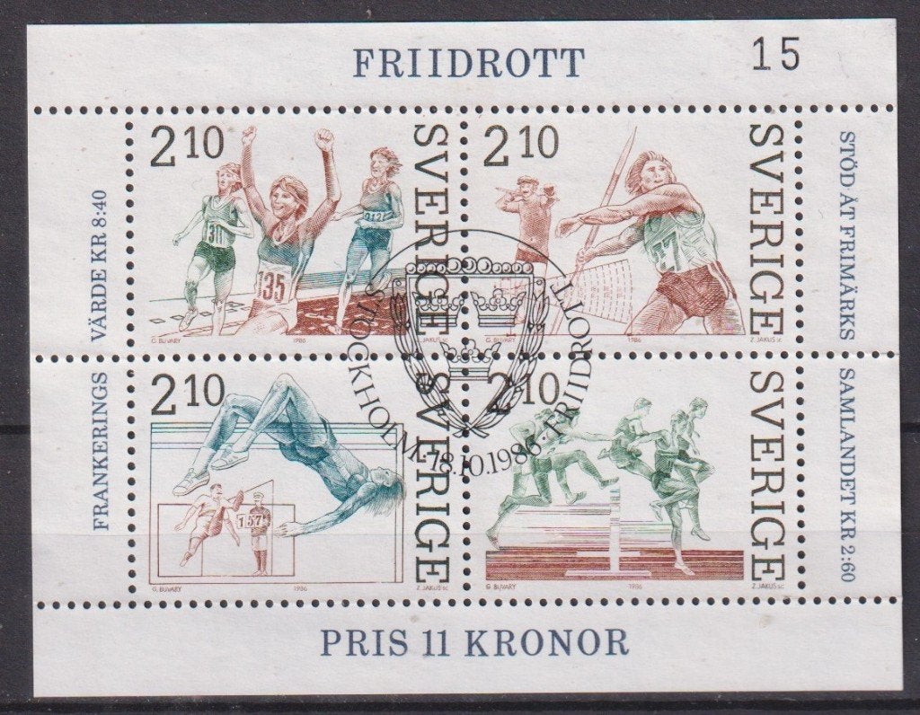 Zweden 1986; Atletiek - MB 14, gebruikt., Postzegels en Munten, Ophalen of Verzenden, Zweden, Gestempeld