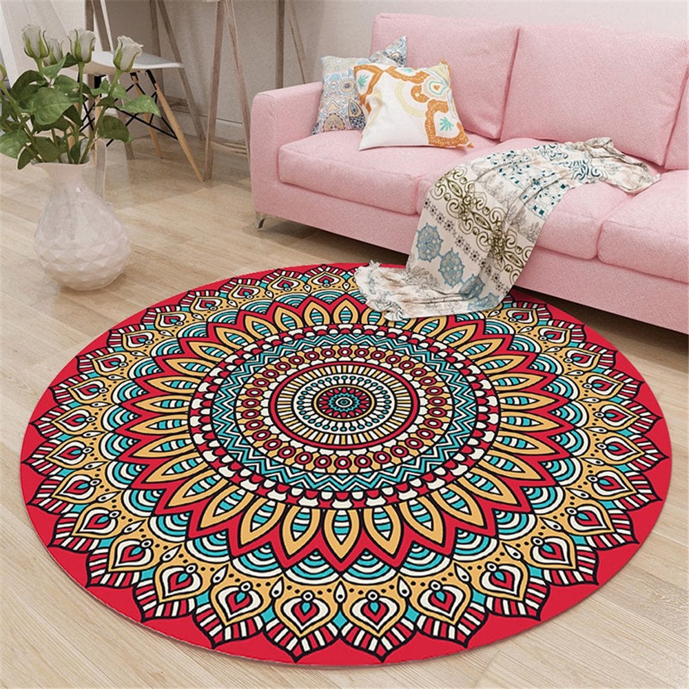 Rood Mandala Rond Vloerkleed / Tapijt Mat Lotus India Yoga, 100 tot 150 cm, Verzenden, Rond, Nieuw
