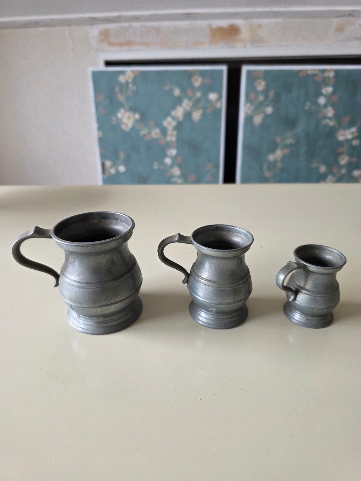 Set van 3 antieke tinnen kannetjes, diverse maten, Ophalen of Verzenden