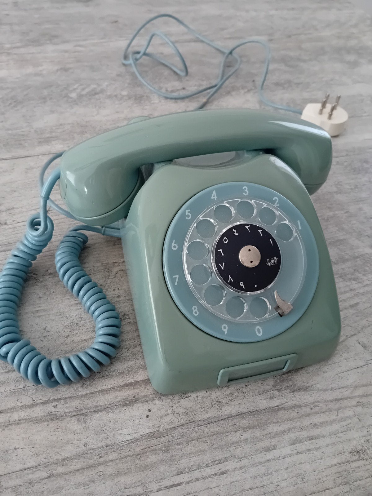 Vintage Ericsson draaischijf telefoon - Lichtblauw/Groen, Ophalen of Verzenden, Gebruikt, 1 handset
