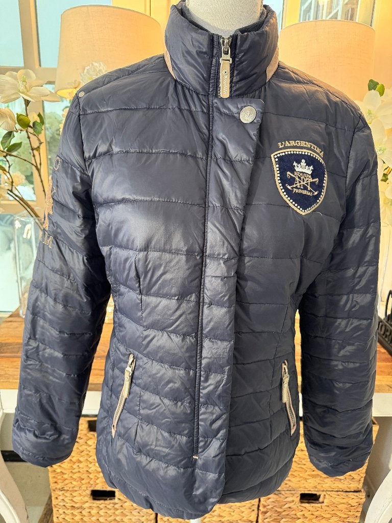 Blauw jas Argentina, 38/M, Logo's, goede staat., Kleding | Dames, Verzenden, Gedragen, Maat 38/40 (M), Blauw