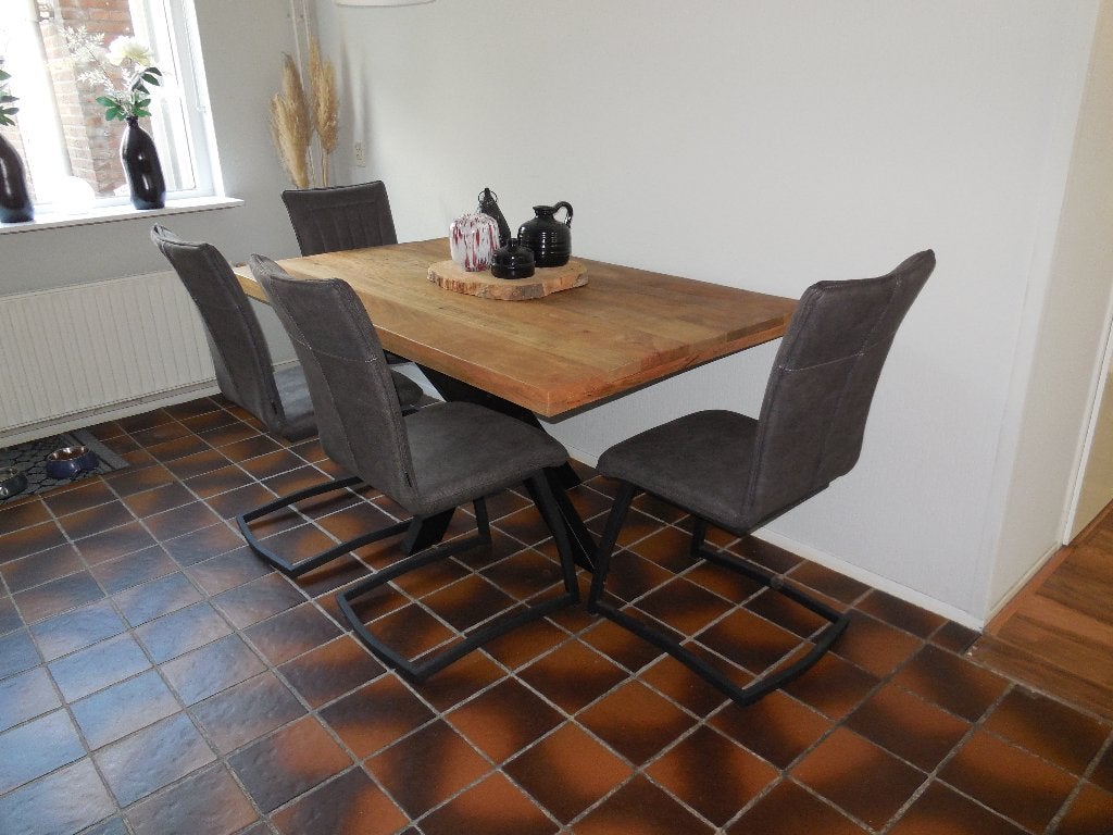 Mango houten eettafel + stoelen, 50 tot 100 cm, Zo goed als nieuw, 150 tot 200 cm, Vier personen