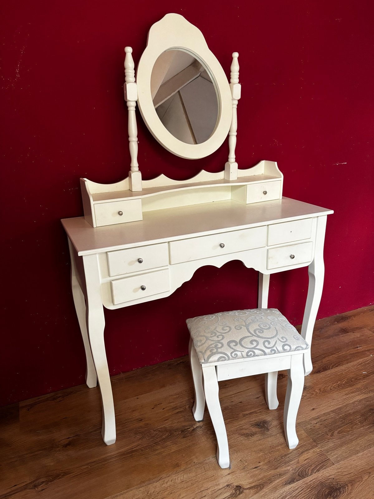 Kaptafel met spiegel en krukje – meisjeskamer, Ophalen, Gebruikt, 100 tot 150 cm, 50 tot 100 cm