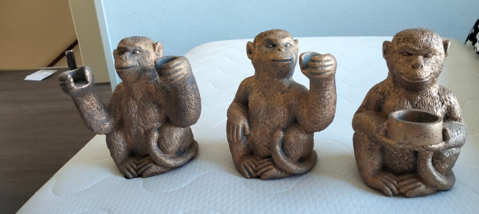 Set van 3 bronzen apen beeldjes - Oosters/Vintage stijl, Ophalen, Gebruikt, Oosters, Metaal