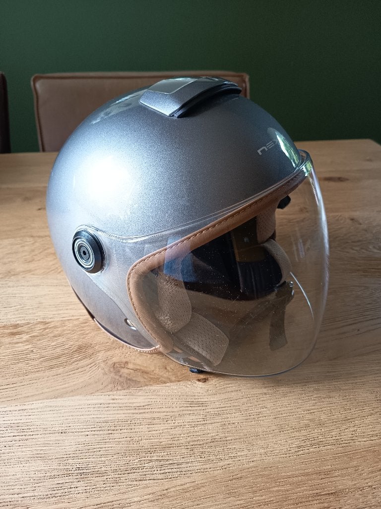 ALS NIEUW! - Retro open helm met vizier en zonneklep - GRIJS, Ophalen of Verzenden, Zo goed als nieuw, Small