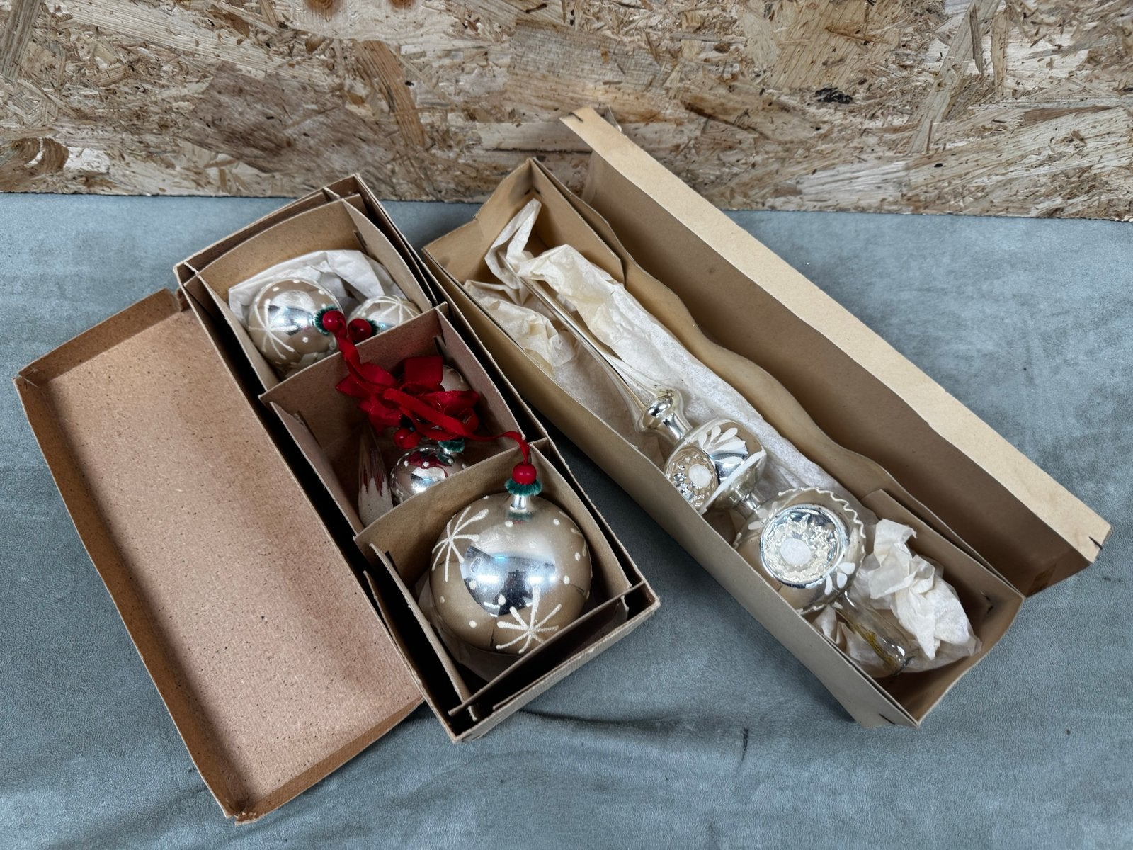vintage glazen kerstset met kerstballen en piek - ReK4, Gebruikt, Ophalen of Verzenden, X, X