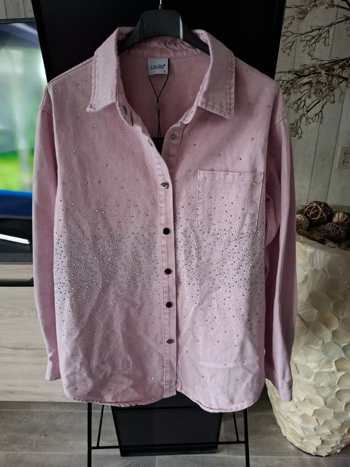 Roze spijkerblouse met strass maat S, Nieuw, Ophalen of Verzenden, Roze, Maat 36 (S)