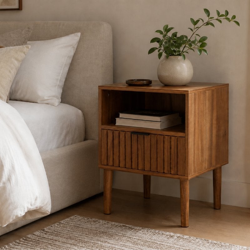Nachtkastje Met Lade - Walnoot Bruin | Dekbed Discounter, Huis en Inrichting, Slaapkamer | Nachtkastjes, Minder dan 45 cm, Verzenden