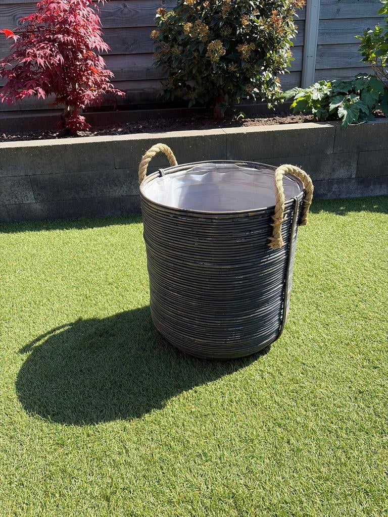 Grote rieten plantenmand met touw handvatten, Overige materialen, Minder dan 60 cm, Rond, Ophalen of Verzenden