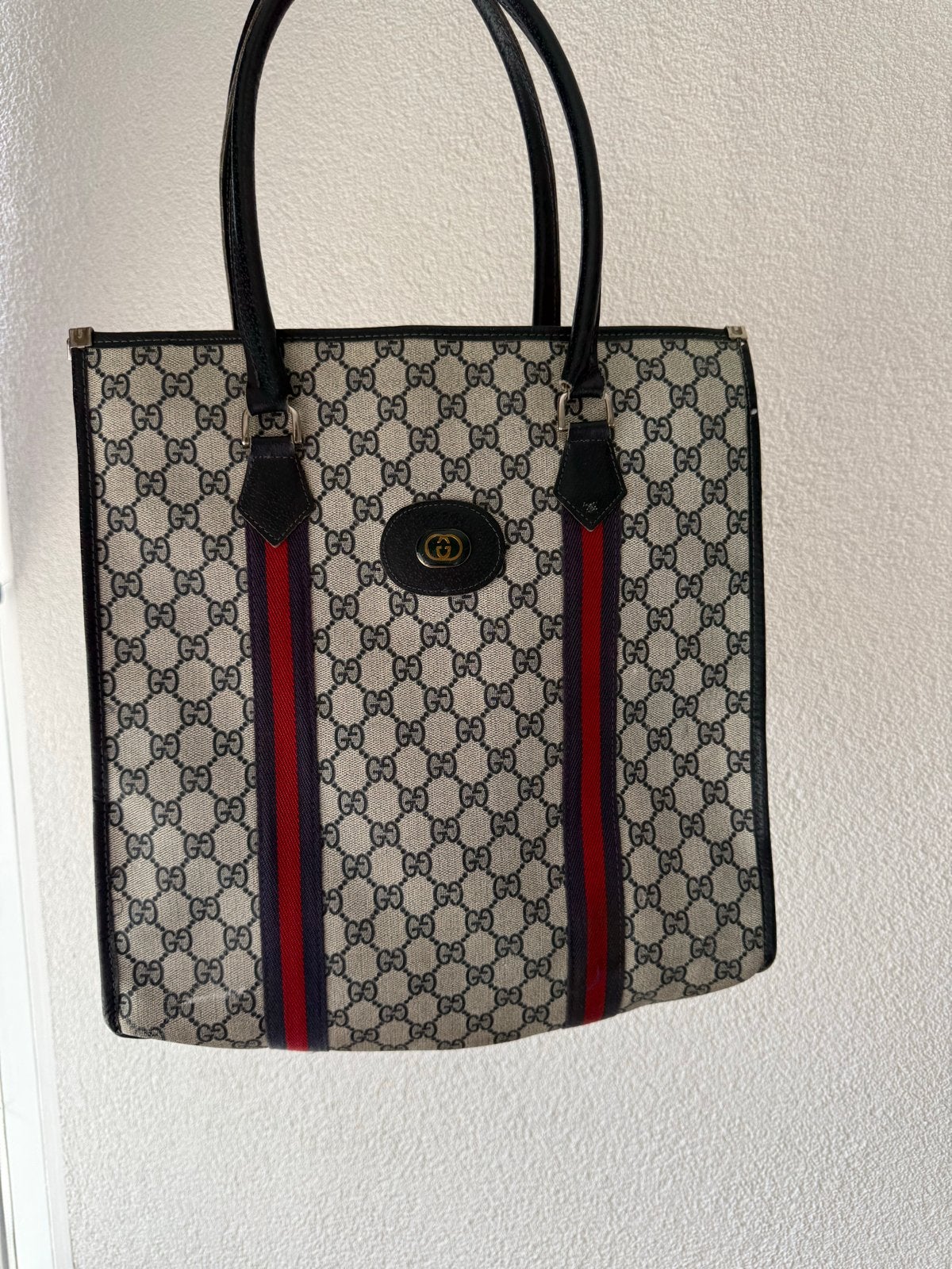 Gucci Tote Tas met GG Monogram en Webstreep, Sieraden, Tassen en Uiterlijk, Ophalen of Verzenden, Zo goed als nieuw, Beige, Shopper