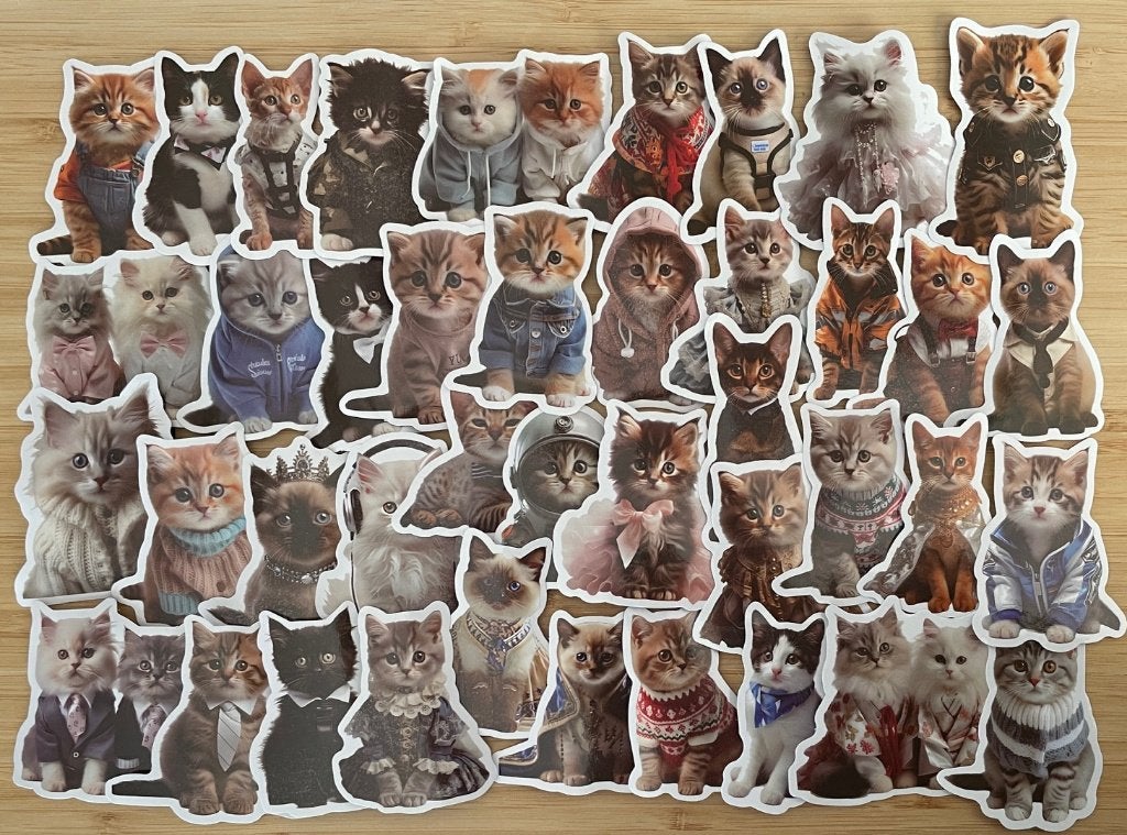 Katten, katjes met kleertjes aan stickers, Verzenden, Nieuw, Meerdere stickers