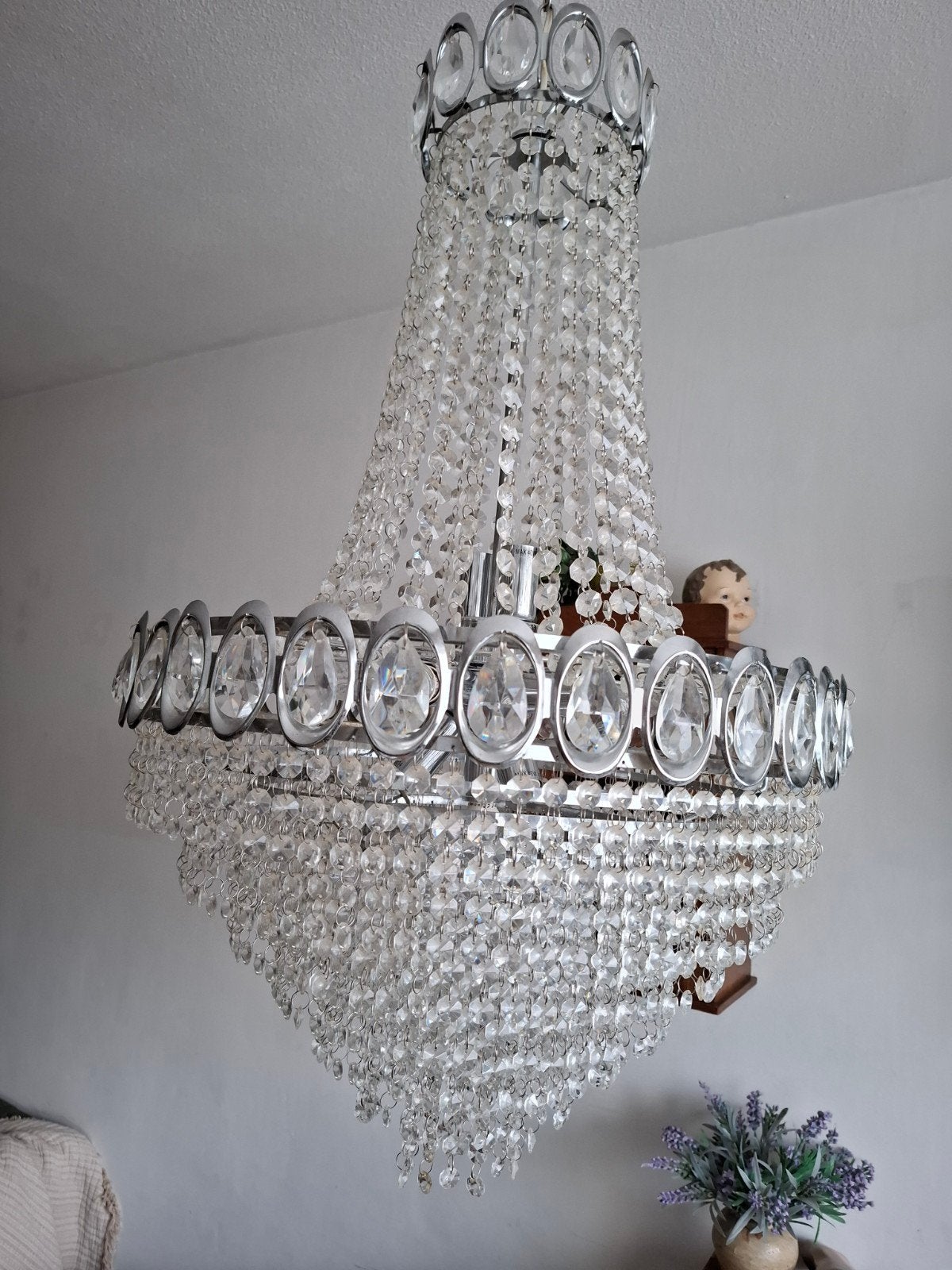 Prachtige grote Kroonluchter met Kristallen, Huis en Inrichting, Lampen | Kroonluchters, Ophalen, Klassiek, Glamour, Modern, E14 (klein)