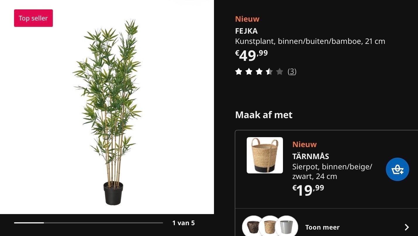 IKEA Fejka bamboe kunstplant, ideaal voor badkamer, Ophalen, Binnen, Kunstplant, Kunststof