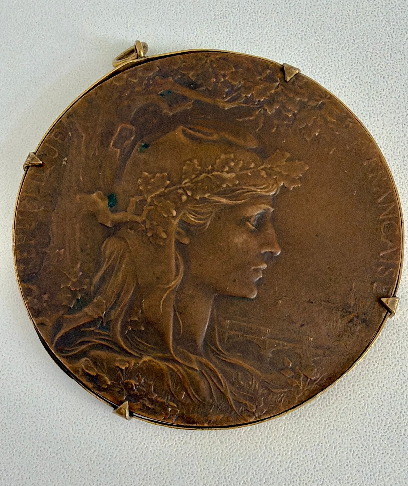Art nouveau penning , jugendstil bronzen penning, Postzegels en Munten, Ophalen of Verzenden, Brons